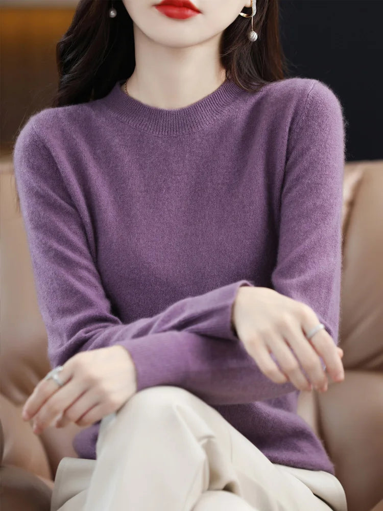 Damen Pullover Rundhals Langarm Strickpullover Einfarbig