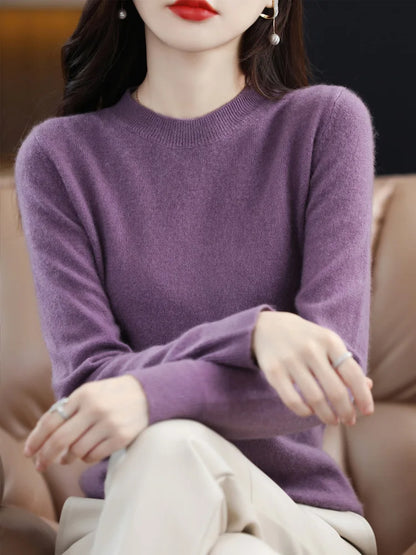 Damen Pullover Rundhals Langarm Strickpullover Einfarbig