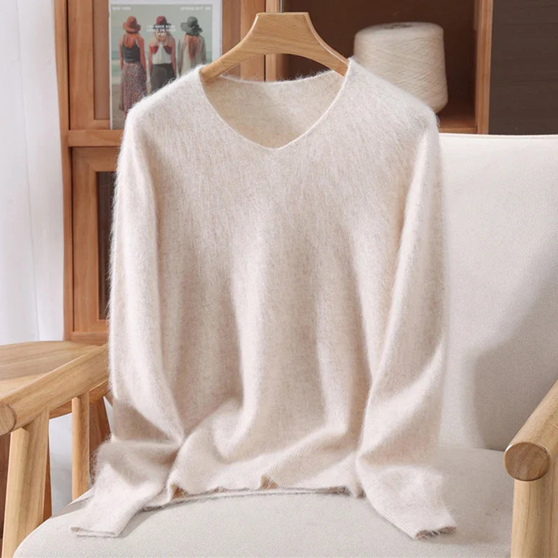 Jersey de cuello en V para mujer, suave, texturizado y de color liso