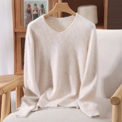 Jersey de cuello en V para mujer, suave, texturizado y de color liso