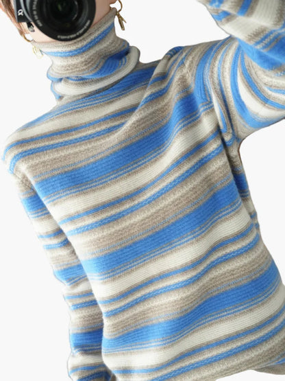 Dolcevita da donna con motivo a righe retrò – Maglione comodo per tutti i giorni e tempo libero