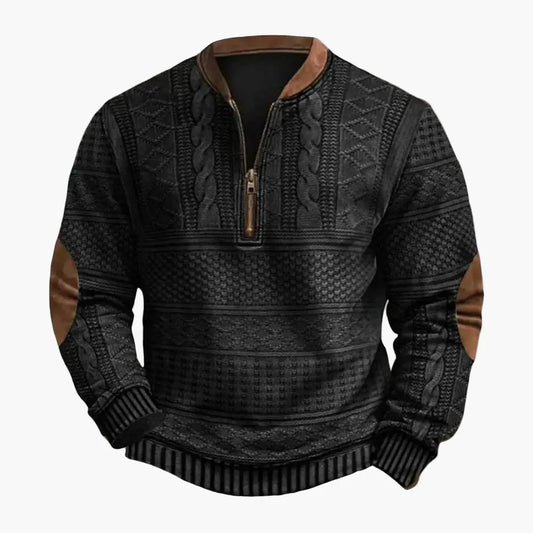 Sudadera para hombre con media cremallera, estructura romboidal y patchwork – Para el día a día y actividades al aire libre