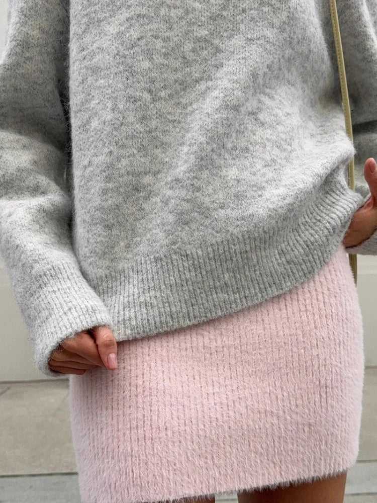 Damen Pullover weich Rundhalsausschnitt langärmlig