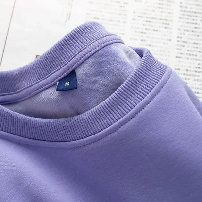 Felpa unisex a maniche lunghe e girocollo, con fodera in pile, polsini a coste, calda per l'inverno