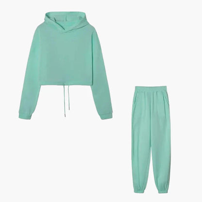 Tuta da tempo libero da donna due pezzi – Felpa con cappuccio alla moda e pantaloni da jogging per tutti i giorni e sport