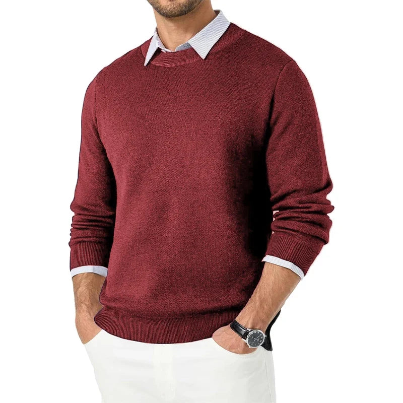 Pullover da uomo con scollo rotondo a maniche lunghe, in maglia fine, modello basic