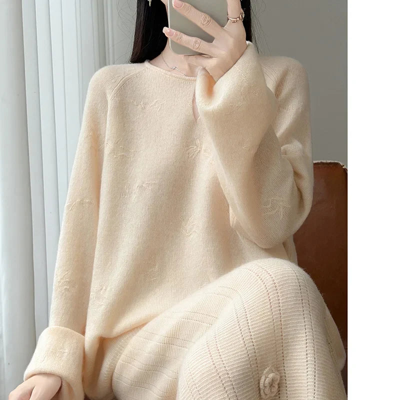 Damen Strickpullover Langarm Rundhals mit V-Ausschnitt