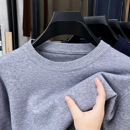 Uniseksowy sweter z dzianiny z długim rękawem i okrągłym dekoltem, beżowy