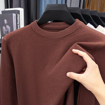 Męski sweter z okrągłym dekoltem, w jednolitych kolorach, z dzianiny