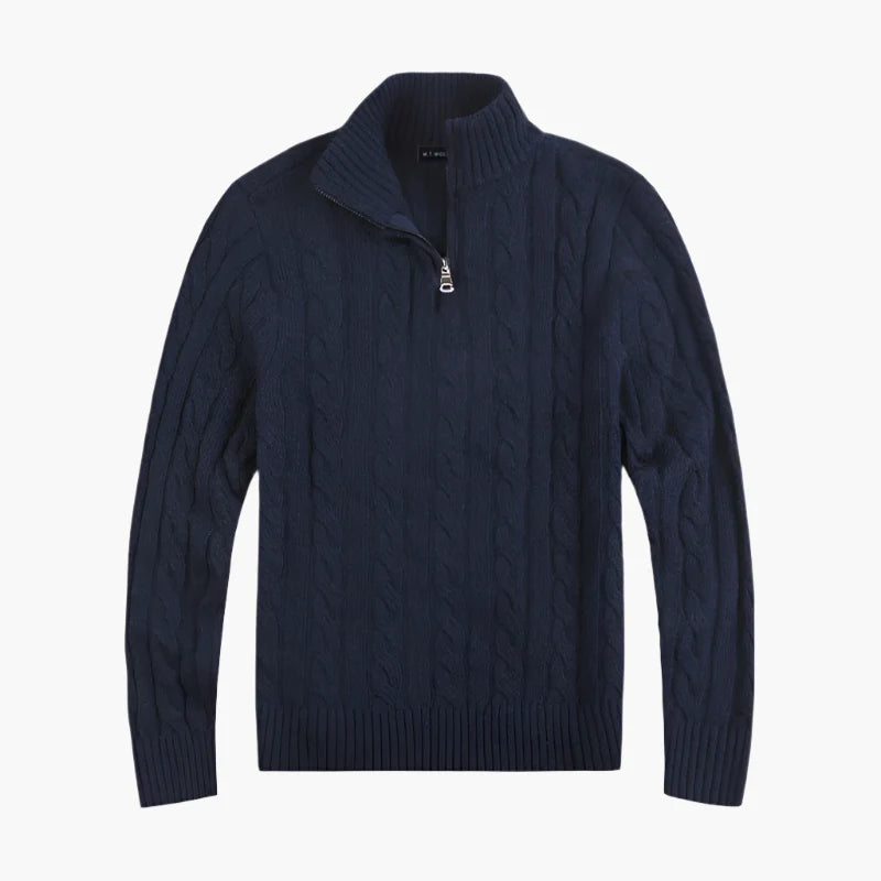 Męski dzianinowy sweter w stylu Old Money z półzamkiem – elegancki sweter na wolny czas