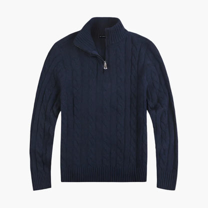 Męski dzianinowy sweter w stylu Old Money z półzamkiem – elegancki sweter na wolny czas