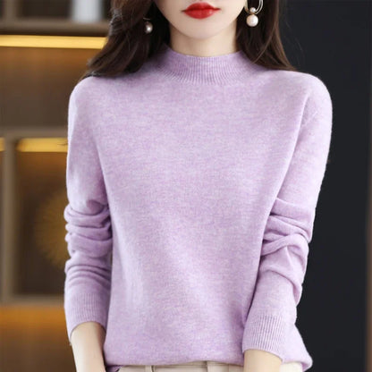Damen Stehkragen Pullover Langarm Weicher Strick