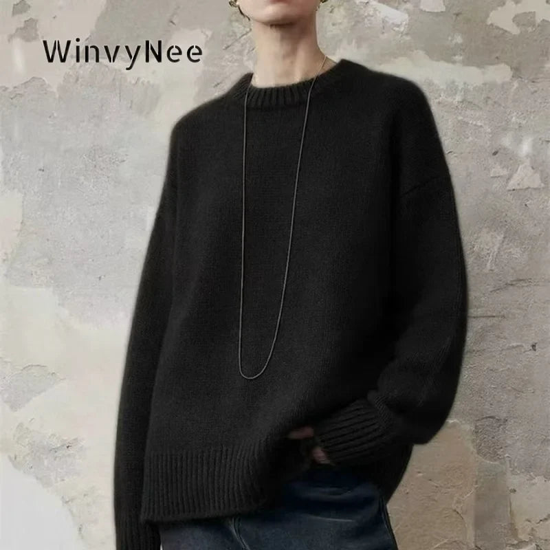 Pull oversize en maille pour femme à manches longues et col rond