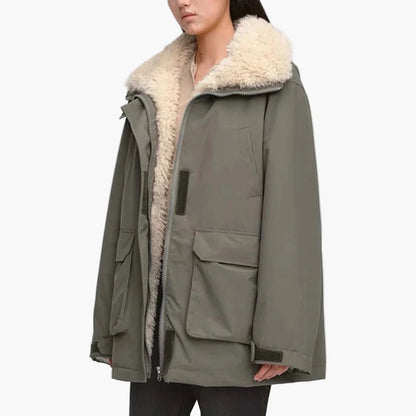Damski zimowy parka z kołnierzem teddy – casualowy płaszcz outdoorowy na zimne dni