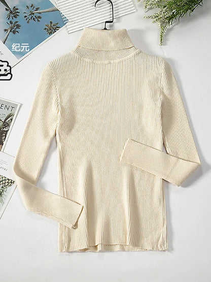 Damen Rollkragenpullover Rippstrick Langarm Eng Anliegend