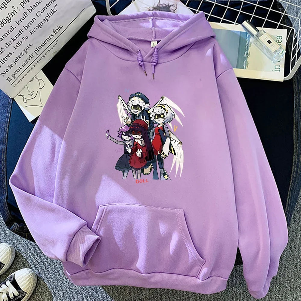 Sudadera unisex con capucha, estampado de personajes y bolsillo canguro