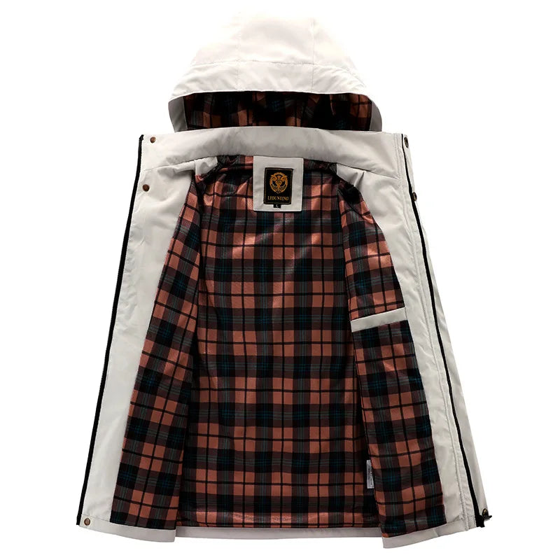 Herren Outdoor Jacke mit Kapuze und vielen Taschen, Weiß