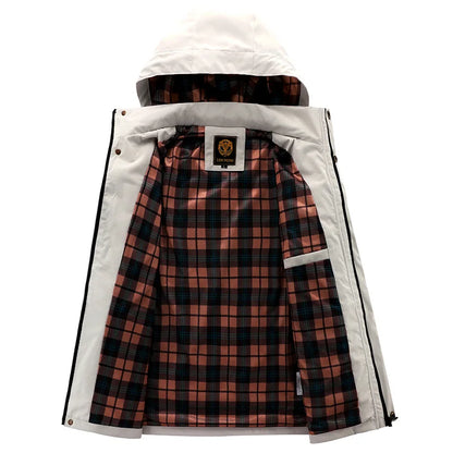 Herren Outdoor Jacke mit Kapuze und vielen Taschen, Weiß