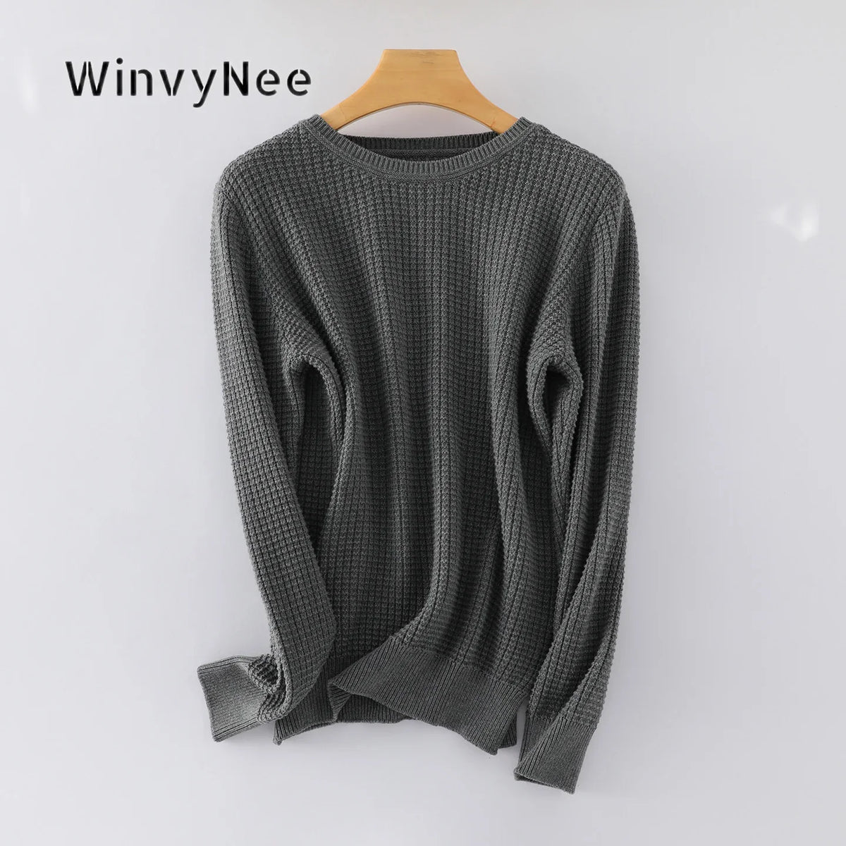 Unisex Langarm Pullover Rundhalsausschnitt Waffelstruktur Strickpullover