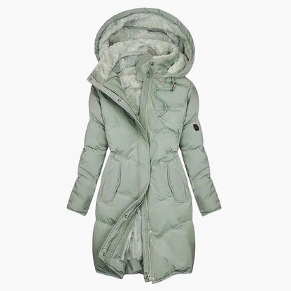 Cappotto invernale da donna con cappuccio – Elegante cappotto trapuntato lungo per tutti i giorni e attività all'aperto