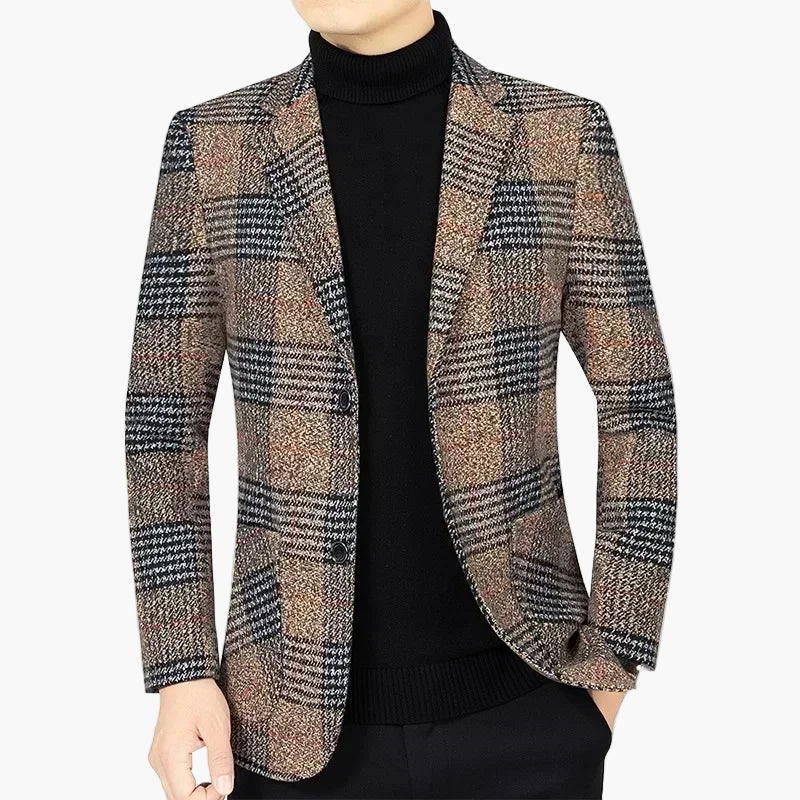 Męski blezer w kratę – elegancka marynarka biznesowa i casual dla mężczyzn ceniących styl
