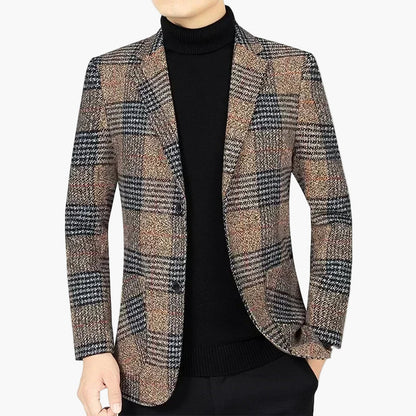 Męski blezer w kratę – elegancka marynarka biznesowa i casual dla mężczyzn ceniących styl