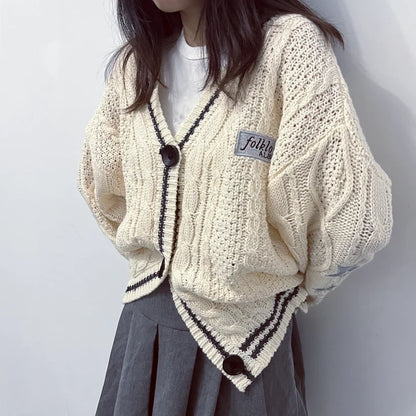 Strickjacke Damen Beige mit Sternen & Zopfmuster