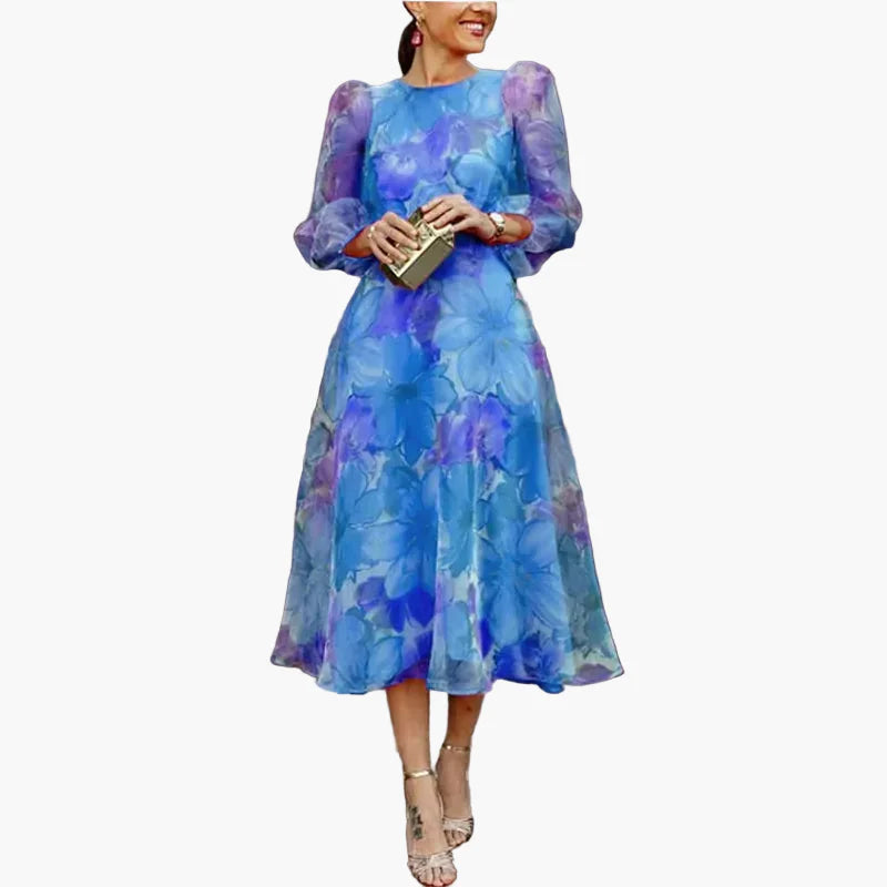 Robe midi femme élégante à imprimé floral – Festive pour mariage ou garden-party