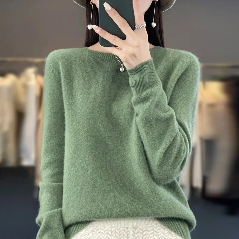 Damen Rundhals Strickpullover Langarm Weiches Material