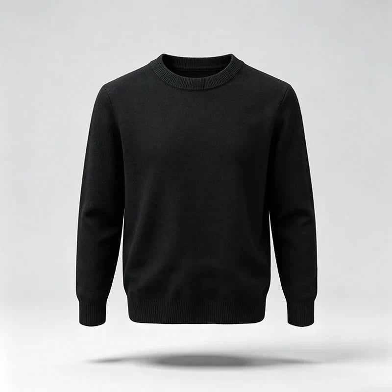 Pullover unisex a maniche lunghe, girocollo, in maglia fine con polsini a coste