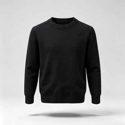 Pullover unisex a maniche lunghe, girocollo, in maglia fine con polsini a coste