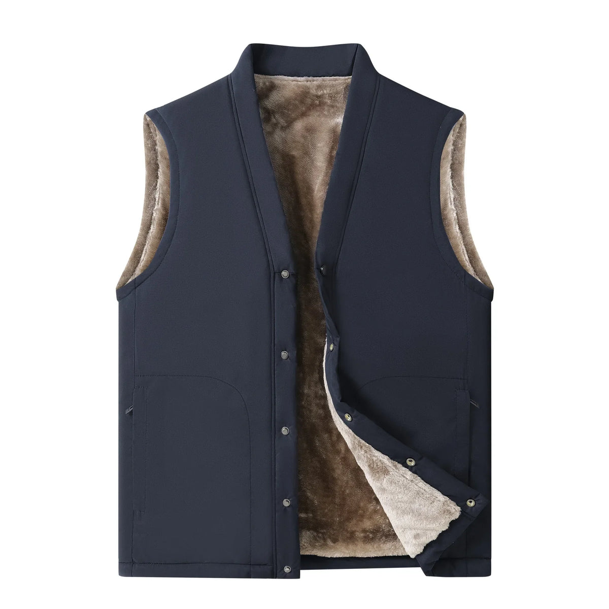 Gilet da uomo con fodera in teddy, collo alto, invernale, caldo e casual