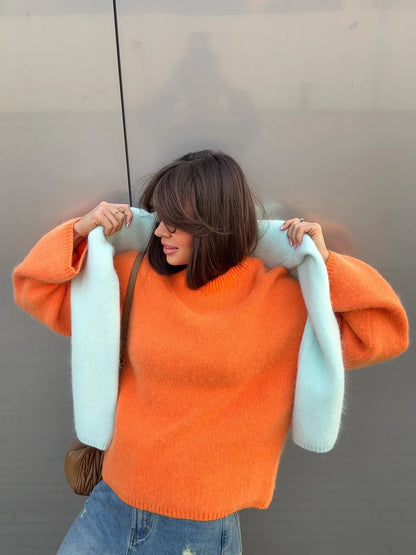 Damen Oversize Pullover Rundhals Weiches Material Mehrfarbig