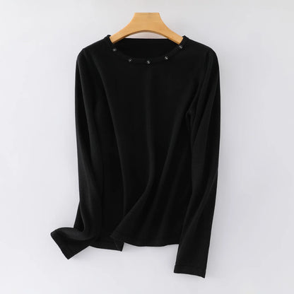 Damen Langarmshirt Rundhals mit Zierknöpfen