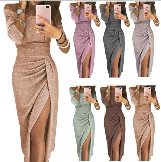 Dames off-shoulder avondjurk elegant met hoge split – figuuraccentuerende cocktailjurk voor bijzondere gelegenheden