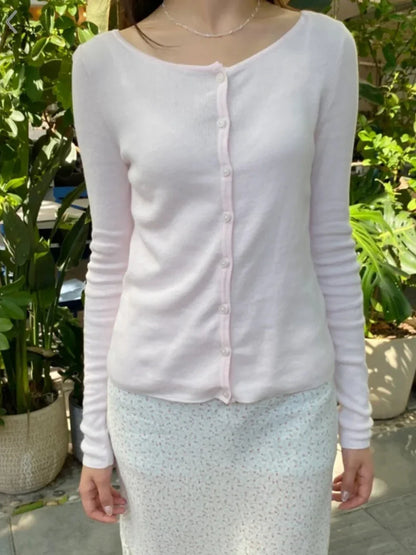 Damen Cardigan Strickjacke Rosa Langarm V-Ausschnitt Knopfleiste