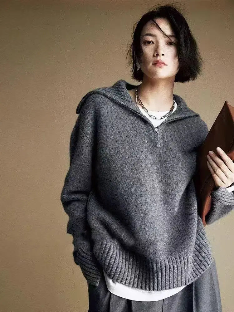 Pull en maille pour femme à demi-fermeture éclair et col roulé