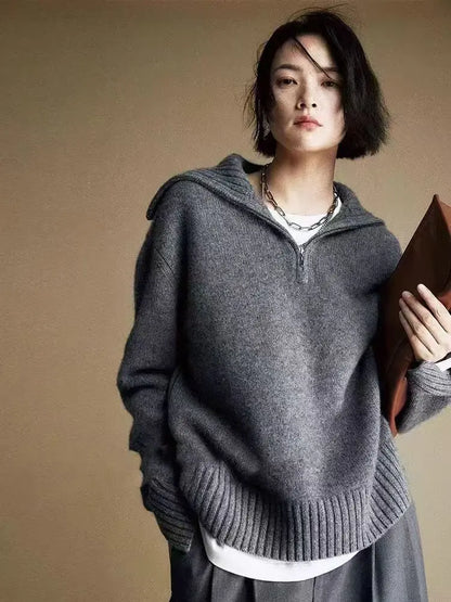 Pull en maille pour femme à demi-fermeture éclair et col roulé