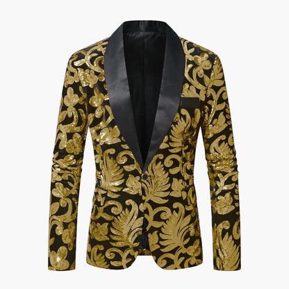 Herre Luksus Smoking Blazer med glimmer og moderne blomsterprint – Perfekt til fest og festlige lejligheder