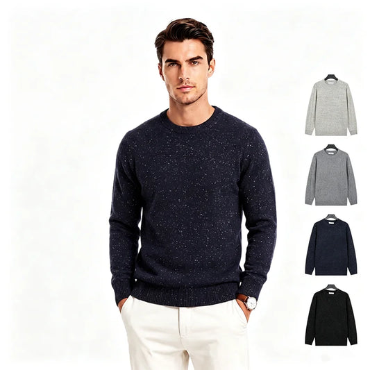 Herren Rundhalspullover meliert Langarm Strickpullover