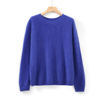 Damen Flauschiger Pullover Rundhalsausschnitt Langarm