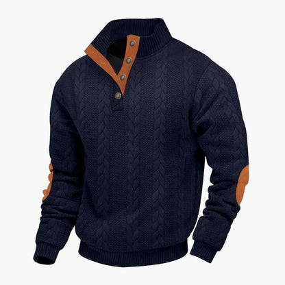 Pull en maille pour homme avec col montant et patte de boutonnage – Pull de loisirs à la mode pour l'automne et l'hiver
