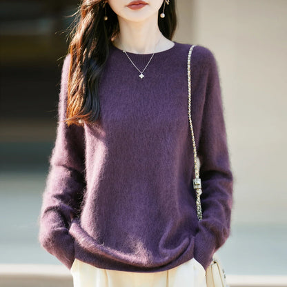 Pullover da donna in maglia, a girocollo, a maniche lunghe, morbido