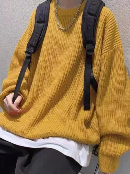 Unisex oversized strikkegenser med rund hals i ribbestrikk