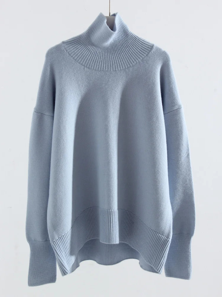 Dolcevita oversize da donna, maglione lavorato a maglia a maniche lunghe
