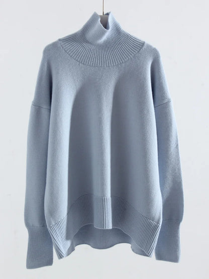 Dolcevita oversize da donna, maglione lavorato a maglia a maniche lunghe