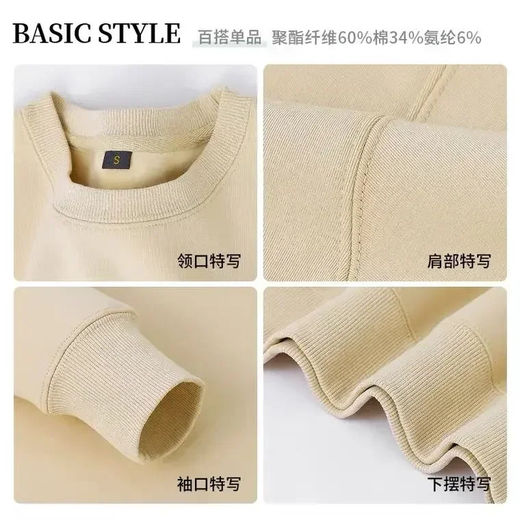 Felpa unisex a maniche lunghe e girocollo, con fodera in pile, polsini a coste, calda per l'inverno