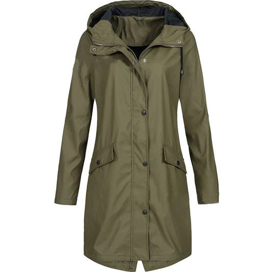 Veste de pluie pour femme à capuche, coupe longue, légère et coupe-vent pour l'extérieur