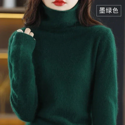 Dame-rullekravepullover, lange ærmer, blødt materiale