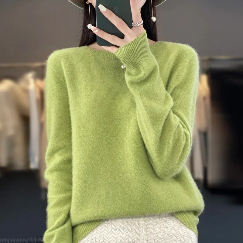 Damen Rundhals Strickpullover Langarm Weiches Material